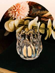 1 件/4 件郁金香图案水晶烛台、透明许愿烛台、玻璃烛台、轻巧浪漫烛杯、香薰烛台、烛杯、圣诞婚礼派对装饰、节日装饰（不含蜡烛）