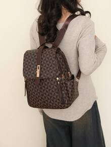 Women's Anti-Theft Geometric Pattern PU Soft Leather Backpack, Multifunctional Fashion Daily Bag, Multi-Pocket Lightweight Travel Bag, Large Capacity Minimalist Bookbag, Convenient Backpack Suitable For Students, Nurses, Teachers, Business Professionals, Travel, Commuting, Shopping, Office, Dating, Hiking, Training, Work, Birthday Gift, Holiday Gift - Multicolor - View 10