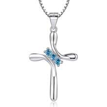 Local Shipping  925 Sterling Silver Cross Necklaces For Women 12 Color Birthstone Necklace,Adjustable Cross Pendant With Cubic Zirconia,Ideal Hypoallergenic Jewelry Gift - Blue-Topaz-Tháng 12 - Xem 1