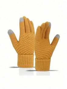 1/4 双女士触屏冬季手套 - 时尚针织连指手套，袖口厚，适合寒冷天气 - A - 查看 6