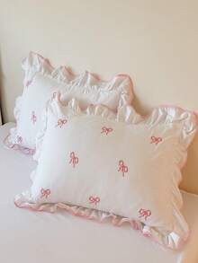 3pcs Ruffled Embroidered Bowknot Duvet Cover Set, Extra Large Size, Soft Fabric, With Zipper & Tie, Suitable For Girls Bedroom Decor, Breathable & Easy Care - White - View 6