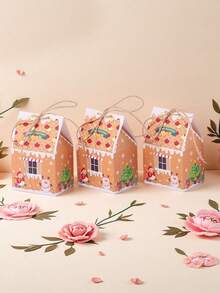 98/74/50/25PCS Christmas Gingerbread House Box,Gift Candy Box.Souvenir Gift Box. With Printed Patterns, Christmas Gift Box, Gift And Gift Box.Christmas Party Gift Boxes, Cardboard Gift Containers, Christmas Holiday Party Gifts, Candies,Gift Packaging - Multicolor - View 6