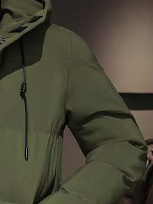 男士休闲纯色长袖保暖冬季外套 - 軍綠色 - 查看 3