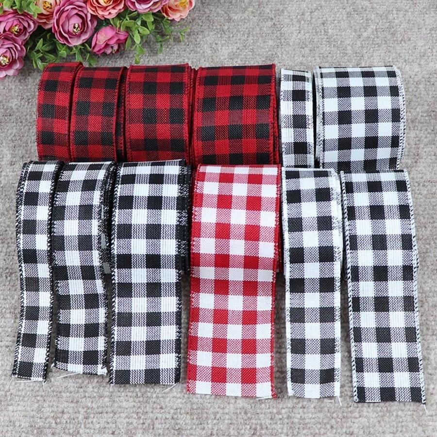 1pc Plaid Burlap Ribbons Wired Edge Tape Christmas Ribbon For Gift Wrapping DIY Hair Bows Christmas Decoration
