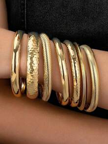 7 Gold Iron Bracelets, Ladies Wrist Bracelets, Stacked Ladies Jewelry Sets - Gold - View 1