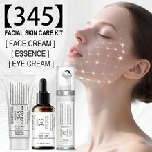 Xioimy 3 件套 345 面部舒缓修复套装，包括 345 面霜、精华液、眼霜，其中含有烟酰胺、泛醇、透明质酸，可减少黑斑、痤疮痕迹，舒缓和修复皮肤，日常护肤套装 - 白色+透明 - 查看 3