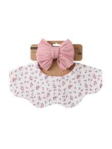 Baby Nylon Bow Knitted Headband, Floral Crinkle Fabric 360° Fake Collar, Cloud Drool Bib, Cute Infant Feeding Bibs Set - Multicolor - View 22