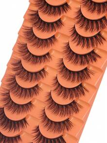 10 对柔软蓬松自然 3D 水貂假睫毛化妆套装，水貂睫毛延长，短睫毛 - 濃密款 - 查看 4
