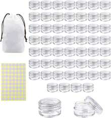 55Pcs 5 Grams Sample Containers With Lids And Labels, Small Little Mini Tiny Containers, Clear Acrylic Plastic Sample Jars For Cosmetic, Creams, Makeup, Nails, 5g_5ml Empty Round Sample Containers