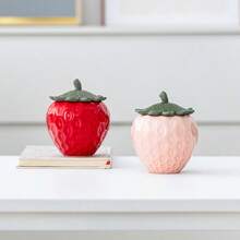 Decoración de tarro de cerámica con forma de fresa, tarro sellado creativo, decoración del hogar para mesa de té de la sala de estar, manualidades, regalo de boda y pareja