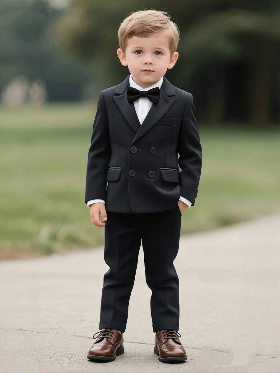 4-Piece Set Of Boys Formal Suit Vest Pants Bow Tie Boy Elegant Suit Boy Wedding Guest Children Gentleman Suit Party Dress - Black - View 1