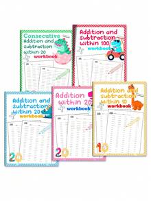 5pcs Reusable Math Practice Notebooks. Suitable For Elementary Grade 1-3 Math Workbooks, Addition & Subtraction Practice Books, 32-Day Timed Addition & Subtraction Arithmetic Practice Notebooks