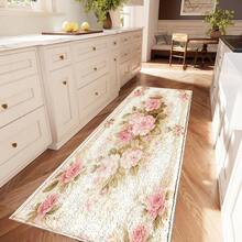 1pc Vintage Floral Machine Washable Area Rug/Door Mat/Kitchen Mat/Laundry Mat/Bath Mat, Rectangular, Polyester Faux Wool With TPR Backing, For Entryway, Bedroom, Living Room, Kitchen Floor Decor - Multicolor - View 6