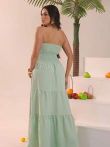 Look Of Millions!!! Long Strapless Dress With Floral Print - Mint Green - View 4