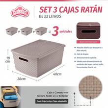 Set de 3 Cestas de Almacenamiento Plásticas de 22 Litros |   Contenedores Plásticos para Organizar el Hogar |   Organizadores |   Cajas de Plástico |   Cajas de almacenamiento - beige - Ver 10