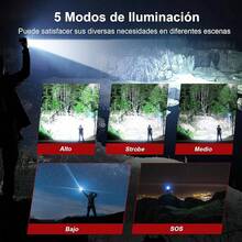 Shadowhawk Linterna Led Recargable, Lampara De Mano 100000 Lumenes XHP70.2 Linternas Led Recargables Alta Potencia, USB Potente Linterna Tactica Militar, IPX67 Impermeable 5 Modos Portátil linternas - rojinegro - Ver 4