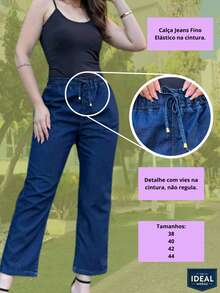 Women's Jeans, Lightweight Fabric, Elastic Waistband, Drawstring, High Waist, Office, Casual - 深藍色 - 查看 6