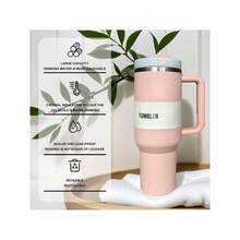 40oz Large Capacity Stainless Steel Insulated Tumbler With Handle & Straw – Double-Wall Vacuum Insulation For Hot & Cold Beverages, Perfect For Home, Office, Gym, Or Camping – Durable, Portable, And Leak-Proof Design For All-Day Temperature Retention. - 粉色 - 查看 3