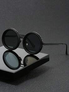 Solid Color Retro Kaleidoscope Style Rotatable Party Fashion Glasses, Party, Gathering, Travel, Fashion Steampunk Style Rotatable Lens Glasses - Adjustable Brightness, Alloy Frame, Black Frame With Gray Lens, Suitable For Masquerade And Fashion Accessories, Fashion Statement Glasses | Steampunk Glasses | Alloy Frame Glasses