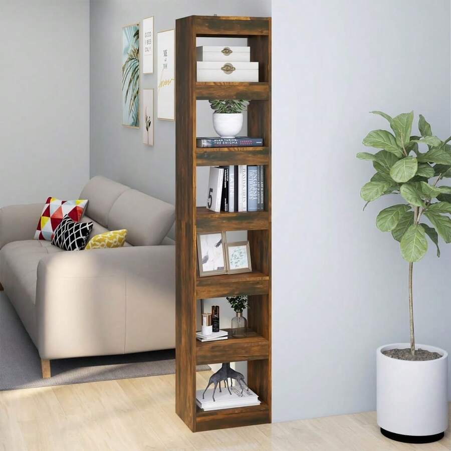 Librería/Bifurcador Larryhot Roble Ahumado 40x30x198 cm, resistente y duradera, fácil de montar, estilo decorativo, adecuadA, Para guardar adornos, figuras, libros, pequeños objetos, etc. - Marrón - Ver 1