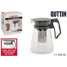 ZYLX SHOPPING – Jarra de Infusiones Quttin con Filtro Acero Inoxidable 1100 ml / 1500 ml Vidrio Borosilicato - Gris - Ver 2
