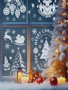 90 pièces Ensemble d'autocollants de fenêtre de Noël - 9 feuilles, Clings statiques sans adhésif, réutilisables, motifs d'arbre de Noël, Père Noël, renne, flocon de neige, ornement, décoration de verre et de réfrigérateur de saison, convient pour les fournitures de fête à la maison et au bureau, décorations de fête de Noël, de Thanksgiving, décoration de chambre d'hiver