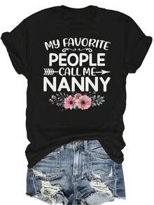 Mi gente favorita me llama Abuela Camiseta para mujeres y unisex, de verano, casual, transpirable, con personalidad, cuello redondo, manga corta, ropa de calle, versátil, adecuada para adolescentes y adultos - Negro - Ver 1