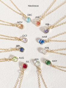 1pc Fashionable High-End Shiny, Elegant, Minimalist Heart & Water Drop Zodiac Birthstone Crystal Zirconia Pendant Necklace, Suitable For Daily Wear, Gift For Family And Friends