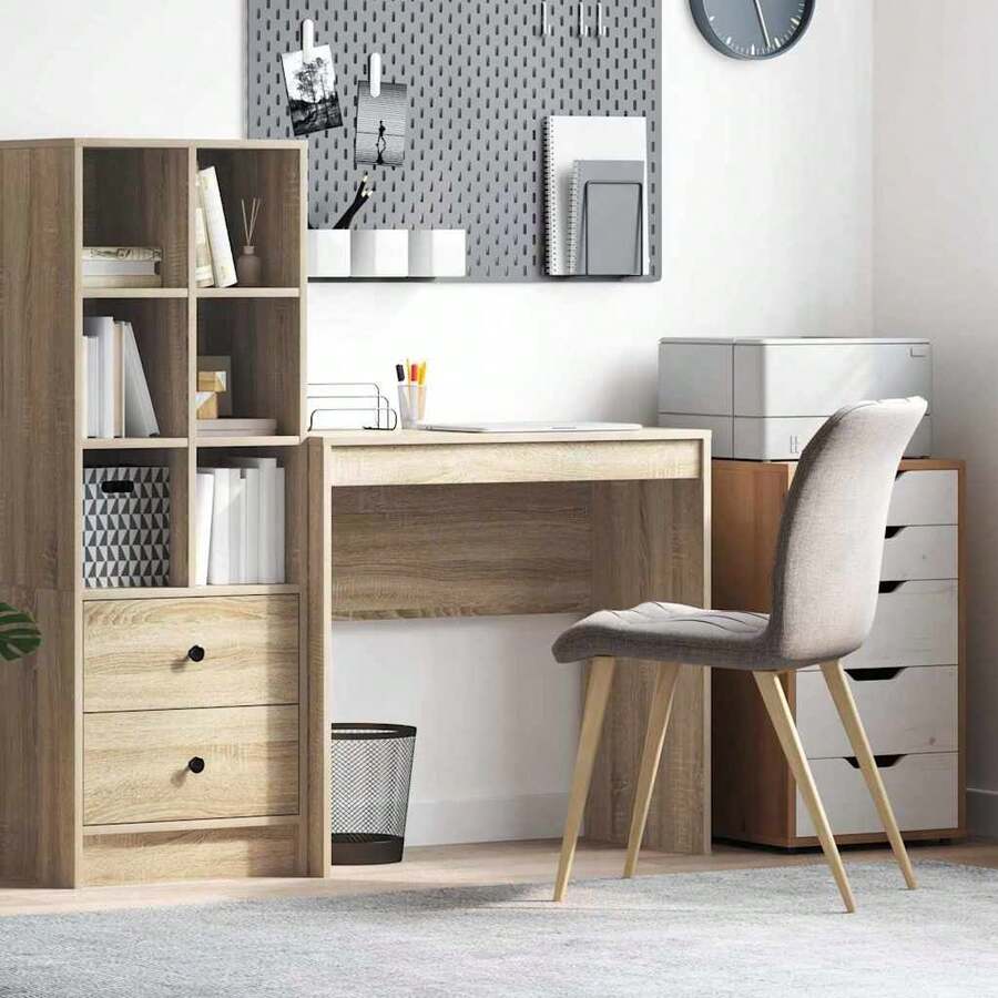Escritorio Larryhot Roble Sonoma 80 x 40 x 76 cm Madera de ingeniería, resistente y duradera, fácil de montar, estilo decorativo, bonito y práctico. - Marrón - Ver 1