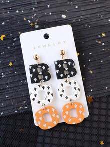 1pair Halloween Ghost Printed Acrylic & Polymer Clay BOO Earrings, Fun And Cute Party Ear Accessories, Holiday Gift