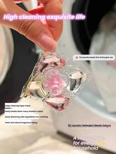30/50/100 Laundry Beads, 5-In-1 Concentrated Fragrance Laundry Detergent, Powerful Stain Removal, Peach Scent, Deodorizing Laundry Detergent, Suitable For Both Visible And Invisible Stains, Suitable For All Washing Machines.