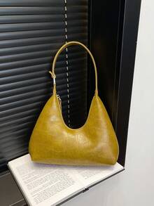 1pc Vintage Crescent-Shaped Shoulder Bag, Fashionable Versatile Underarm Crossbody Purse For Daily Commute - Yellow - View 8