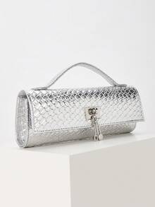 Fashionable Shiny Crocodile Pattern Handbag, Luxury Women's New Party Bag Clutch, Exquisite Long Prom Bag With Hardware Pendant, Suitable For Women To Match With Gorgeous Banquet Dresses, Suitable For Summer Parties, Gatherings, Dinners, Weddings - Bạc - Xem 3