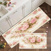 1pc Vintage Floral Machine Washable Area Rug/Door Mat/Kitchen Mat/Laundry Mat/Bath Mat, Rectangular, Polyester Faux Wool With TPR Backing, For Entryway, Bedroom, Living Room, Kitchen Floor Decor - Multicolor - View 3