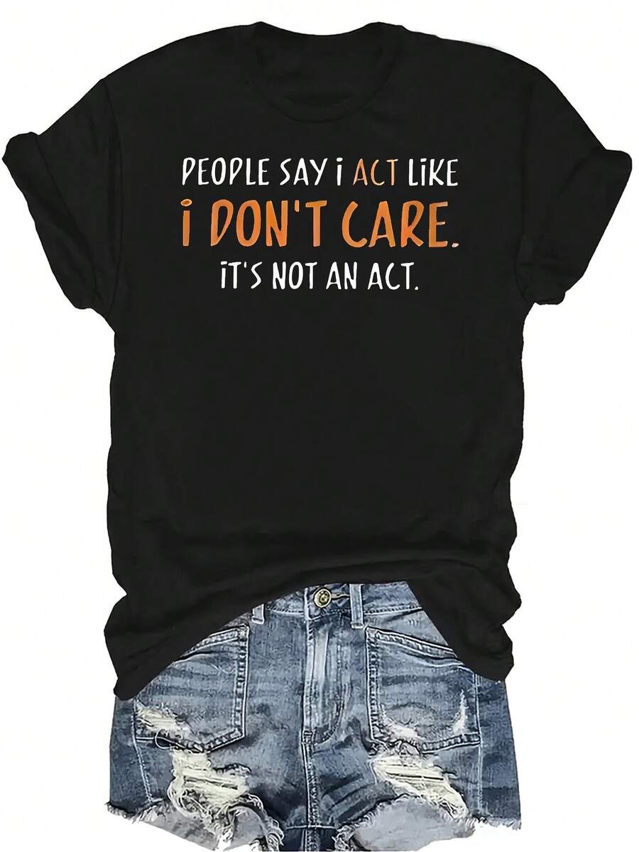 Camiseta con patrones interesantes para mujer y unisex, de verano, casual, transpirable, con cuello redondo, manga corta, estilo urbano y versátil, adecuada para adolescentes y adultos - Negro - Ver 1