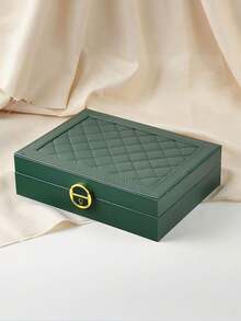 1pc Luxury Diamond Pattern Lockable 3/2/1 Compartment Jewelry Box, Multilayer Jewelry Box With Lock, Jewelry Storage Box, Earring & Jewelry Organizer, Vanity, Bedroom Accessory, Home Organization & Storage, Room Decor, Gift For Women