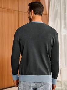 Men's Long Sleeve Button Down Knitted Cardigan Sweater With Pockets, Casual Style - Dark Grey - View 3
