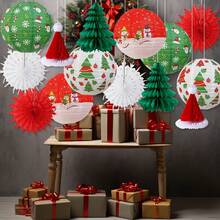 Conjunto de 14/15/6 peças - Conjunto de lanternas de papel para pendurar no Natal, com estampas natalinas em vermelho, verde e branco, lanternas em formato de pinheiro, lanternas em formato de chapéu de Papai Noel e pingentes de leque de papel. Ideais para decorar festas de Natal, jardins e casas. - Multicolorido - Ver 6