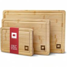 Juego 3 Tablas para Picar de Madera de Bambú. Tablas de Cocina para Cortar Premium, Gruesas, Duraderas y Resistentes, con Ranura Anti Escurrimiento y Diseño Ergonómico. 100% Biodegradables - Jumbo - Ver 11