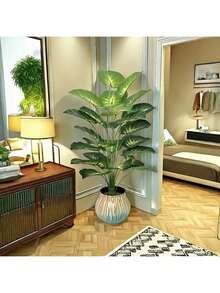 18/24 pulgadas Hojas de planta de dinero artificial realista - Hojas anchas y grandes, decoración de selva tropical, adecuado para todas las estaciones, planta falsa de interior/exterior en maceta, excelente para bodas, hoteles, jardines, fotografía, árbol artificial verde de estilo nórdico en maceta, decoración de planta verde artificial de exterior, con maceta negra