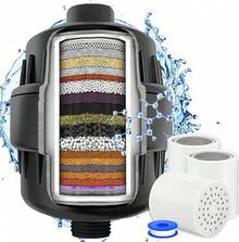Regadera, Filtro de Ducha Agua Universal de 20 Etapas,Incluye 3 Cartuchos de Filtro Reemplazable,Purificador de Agua Para Todo Tipo de Cabezas de Duchas (Cromo) - Negro - Ver 2