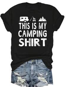 Camiseta con patrones interesantes para mujer y unisex, de verano, casual, transpirable, con cuello redondo, manga corta, estilo urbano y versátil, adecuada para adolescentes y adultos - Negro - Ver 1