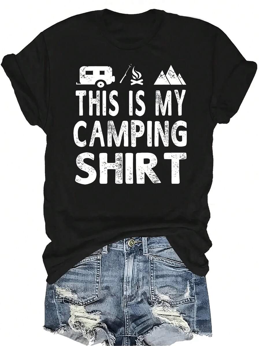 Camiseta con patrones interesantes para mujer y unisex, de verano, casual, transpirable, con cuello redondo, manga corta, estilo urbano y versátil, adecuada para adolescentes y adultos - Negro - Ver 1