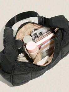 New Fashion Ladies Small Down Bag Shoulder Bag Nylon Shoulder Purse And Handbag With Adjustable Shoulder StrapPuffer Crescent Shoulder Bag For Women, Nylon Quilted Bag, Underarm Handbag With Adjustable Shoulder Straps - 黑色 - 查看 4
