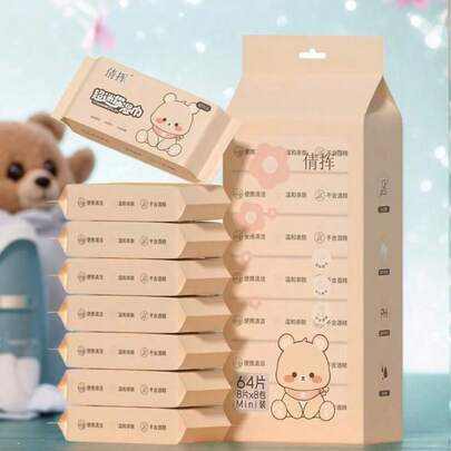 8/16/32/64/128/256 chiếc (8 chiếc mỗi gói) Khăn ướt du lịch mini cầm tay, Khăn giấy ướt dùng một lần tiện lợi cho gia đình và khi di chuyển