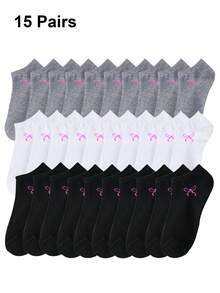 1/5/8/12/15 双装男女通用领结图案白色运动/隐形袜，情侣礼物，春夏假日（不含白色卡片） - 彩色 - 查看 16