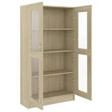 Vitrina Larryhot Roble Sonoma 82,5x30,5x150 cm Madera de ingeniería, resistente y duradera, fácil de montar, estilo decorativo, adecuadA, Para guardar adornos, figuras, libros, pequeños objetos, etc. - Marrón - Ver 4