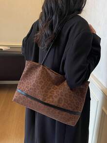 New Fashion Leopard-Print Handbag, A Spacious Tote For Ladies, The Ideal Choice For Shopping, Organisation And Carrying Essentials, Perfectly Complementing Streetwear. Suitable For Young Women, University Students, New Professionals And Office Workers. Whether For The Office, Campus, Workplace, Business Engagements, Commuting, Outdoor Pursuits, Travel Or Everyday Outings, It Adapts Seamlessly To Any Occasion. - Coffee - View 2