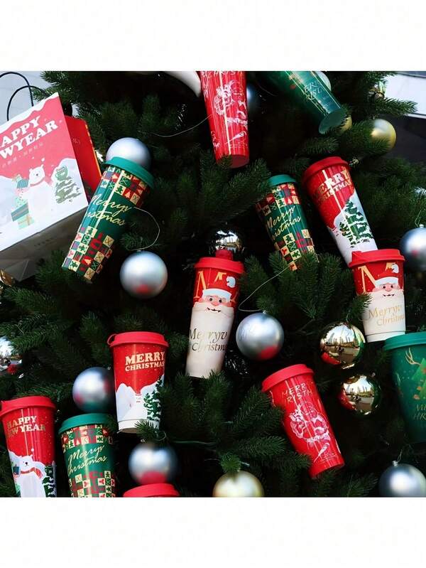 5pcs/Set Holiday Christmas Coffee Mugs With Lids, 22oz Reusable Holiday Cups, Leak-Proof, Various Santa Claus, Reindeer, Bear, Plaid Designs, Suitable For Christmas, New Year, Parties And Decorations, For Hot Chocolate, Milk, Coffee And Beverages, Hand Wash Only, Plastic, Uncoated, Lead-Free, Animal And Winter Themed