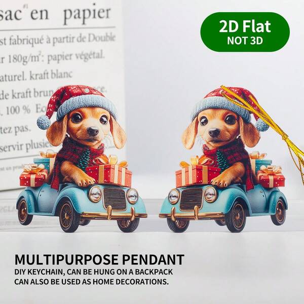 2D Flat 1pc Dachshund Driving Car Acrylic Transparent Hanging Decor, Suitable For Christmas Tree, Home Decor, Car Rearview Mirror, Keychain, And Backpack Accessories - Perfect Choice For Garden, Yard, Party, And Gifts